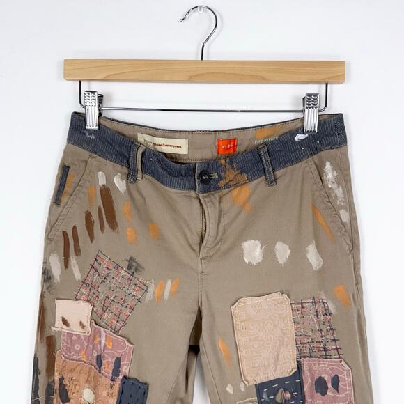 Anthropologie Pilcro Women's Hyphen Boho Patched Chino Khaki Pant Size 26 - Picture 5 of 16